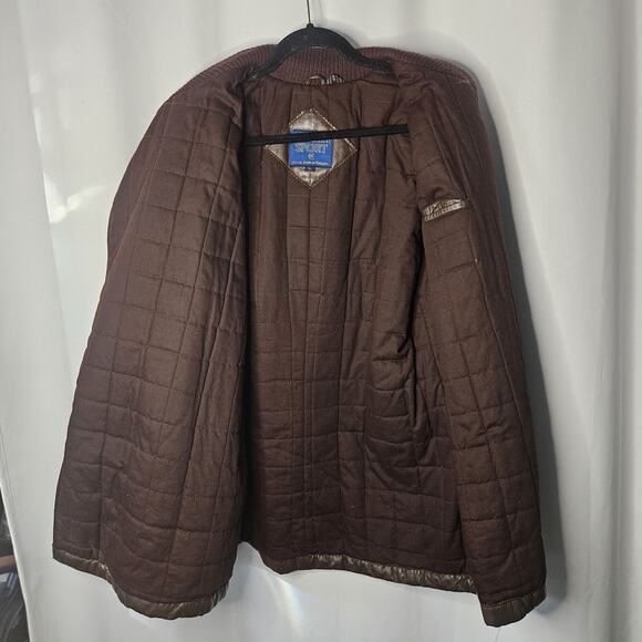 Nino Cerruti Sport Brown Leather Parka Brown Sz Large Asymmetrical Collared Vtg - Picture 5 of 13